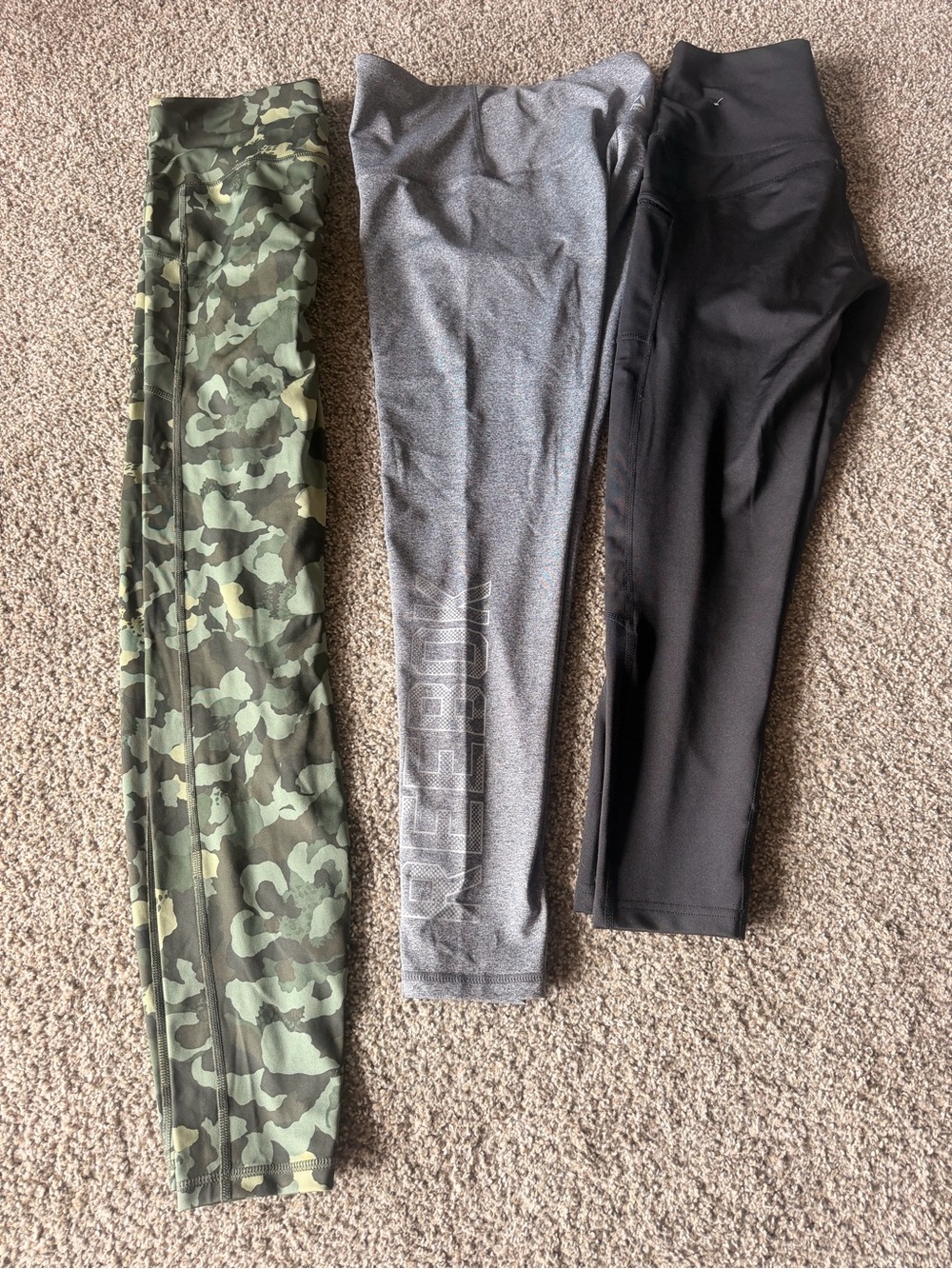 Kids Active Leggings Trio - Camouflage, Gray, and Black